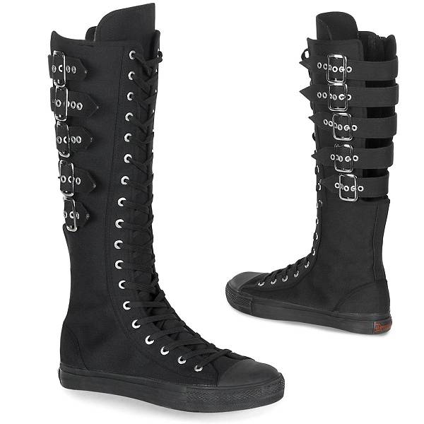 Demonia Deviant-310 Black Canvas Schuhe Herren D547-291 Gothic Hohe Sneakers Schwarz Deutschland SALE